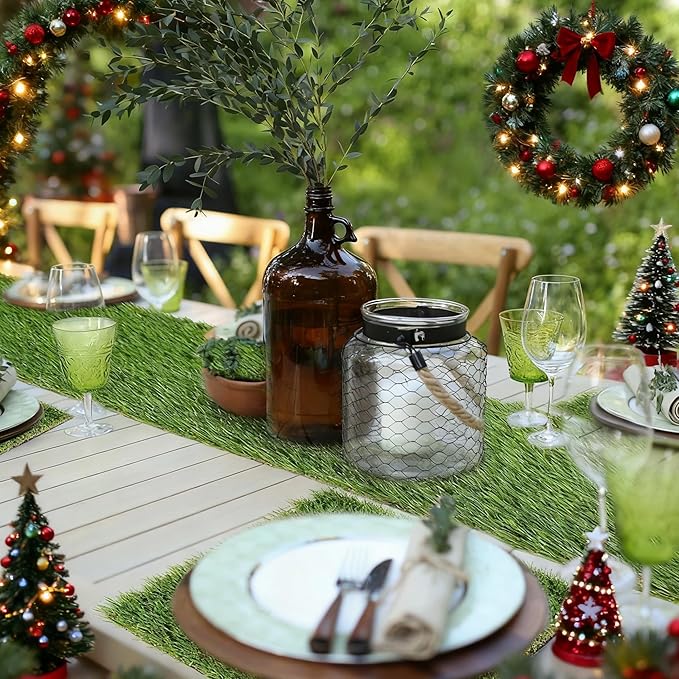 GLOBREEN Artificial Grass Table Runner 72 Inches Green Christmas Mantle Decor Table Centerpiece Football Golf Party Decorations Faux Turf for Wedding Birthday Dining Baby Shower