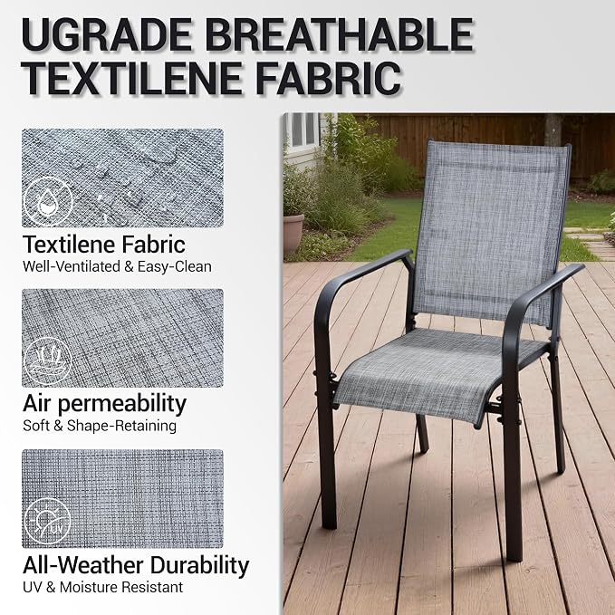 Patio Chairs Set of 8, Stackable Outdoor Dining Chairs, All Weather Breathable - Image 5