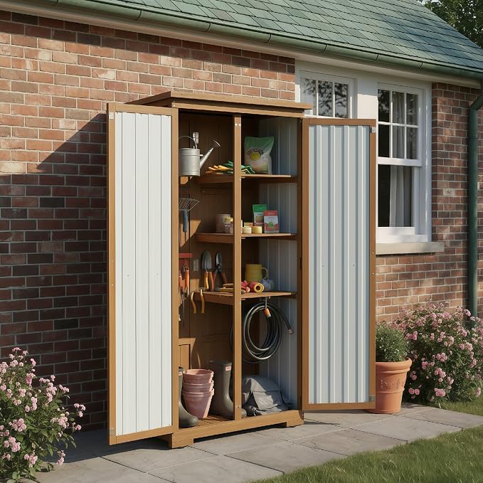 Outdoor Storage Cabinet, Wood & Metal Storage Shed - Image 6