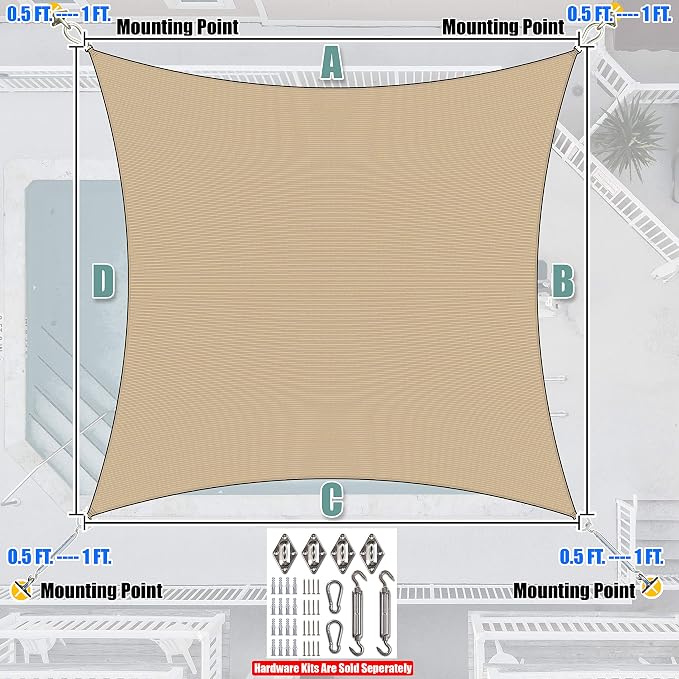 Amgo Custom Size 6' x 9' Sand Beige Rectangle Square Sun Shade Sail UPF50+ - Image 7