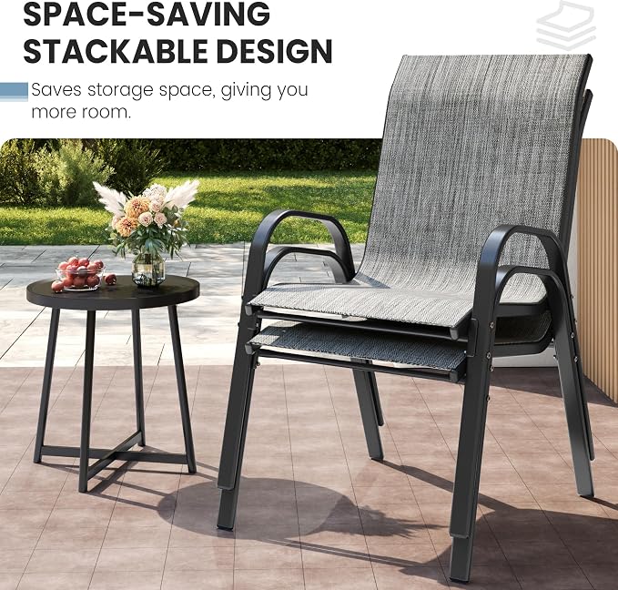 Patio Dining Chairs Set of 4, Stackable Dining Chairs High Back, Breathable - Image 6