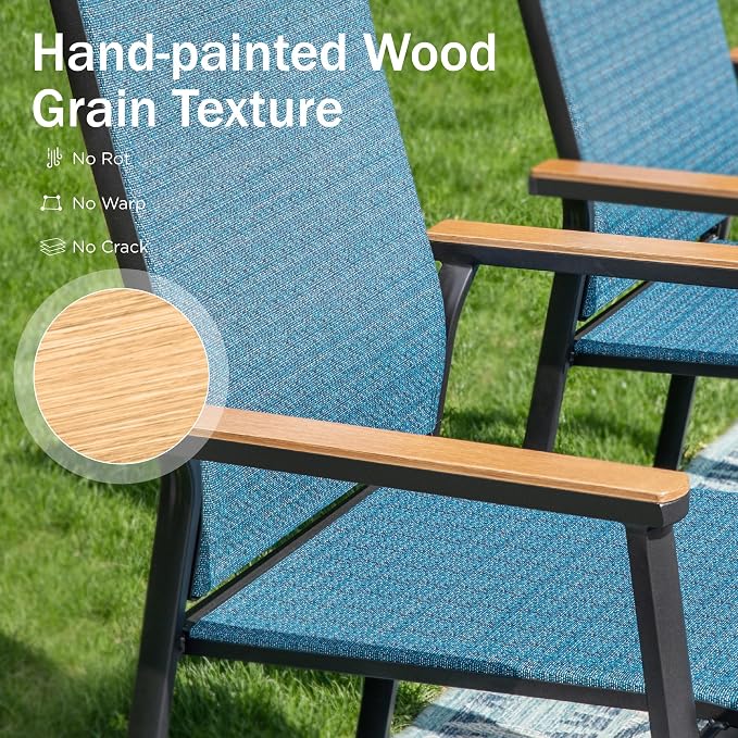 PHI VILLA Outdoor Stackable Dining Chairs Set of 8 w/Aluminum Frame, - Image 4