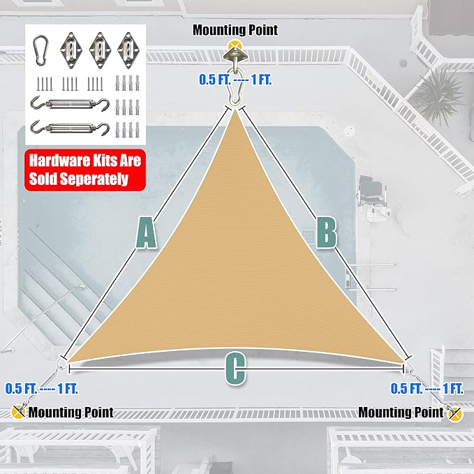 Amgo Custom Size 13' x 13' x 13' Sand Beige Triangle Sun Shade Sail UPF50+ - Image 6