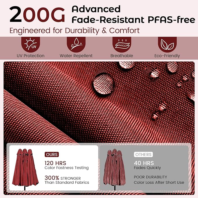 15ft Red Patio Umbrella with Base Included, Rectangle Double Extra Large Table - Image 6