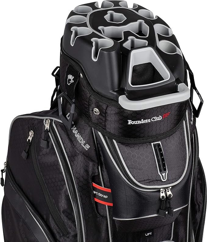 Founders Club 3rd Generation Club Lock Organizer Golf Cart Bag with 14 Way Anti Rattle Divider Top- Free Snap On Rain Hood-Full Length Dividers