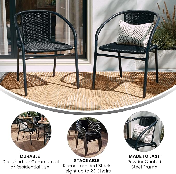 Flash Furniture Modern Rattan Indoor/Outdoor Restaurant Dining Chairs, - Image 5