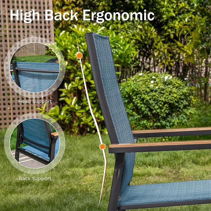 PHI VILLA Outdoor Stackable Dining Chairs Set of 8 w/Aluminum Frame, - Image 7
