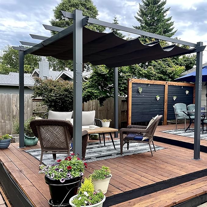 PURPLE LEAF Outdoor Retractable Pergola 10' X 12' Canopy Aluminum, Custom Shade by PURPLELEAF