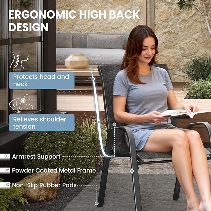 Patio Dining Chairs Set of 6, Outdoor Stackable Dining Chairs High Back - Image 5