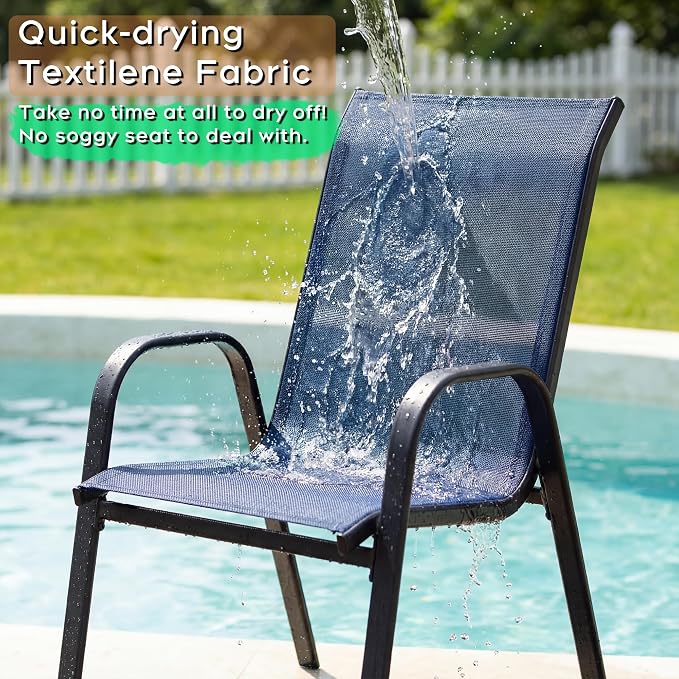 Outdoor Patio Chairs Set of 6 Stackable Dining Chairs All-Weather Textilene - Image 4