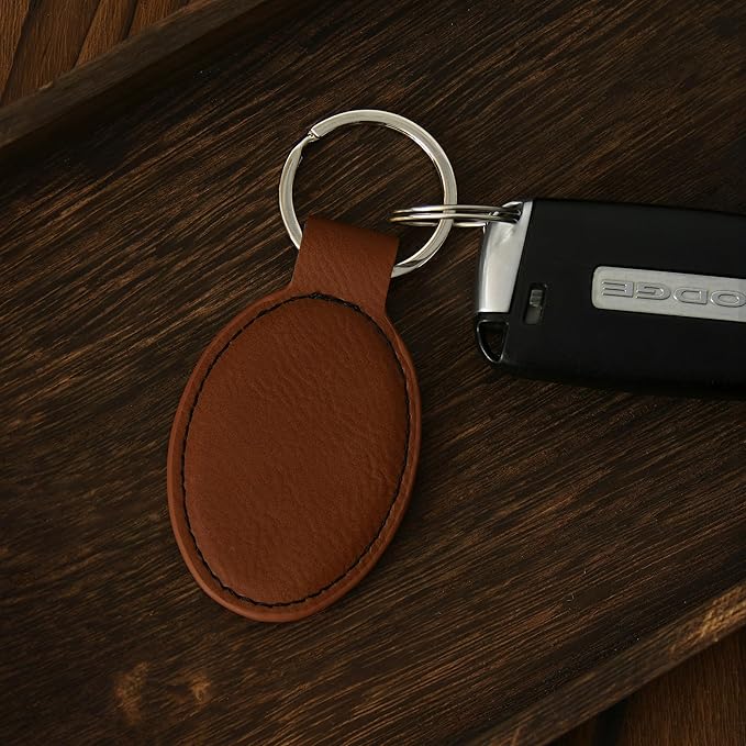 LaserGram Oval Keychain, Golf Ball, Personalized Engraving Included (Dark Brown)