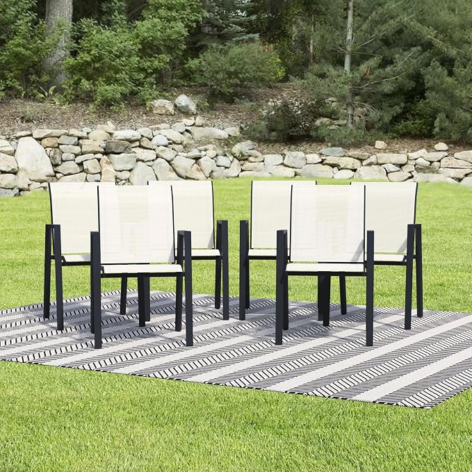 Outdoor Patio Chairs Set of 6, Oyster Beige Stackable Outdoor Chairs, - Image 8