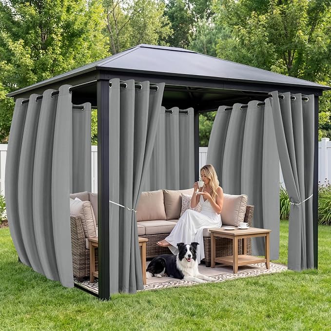 Outdoor Curtains for Patio Waterproof 6 Panels, Porch Sun Shade | Weatherproof - Image 4