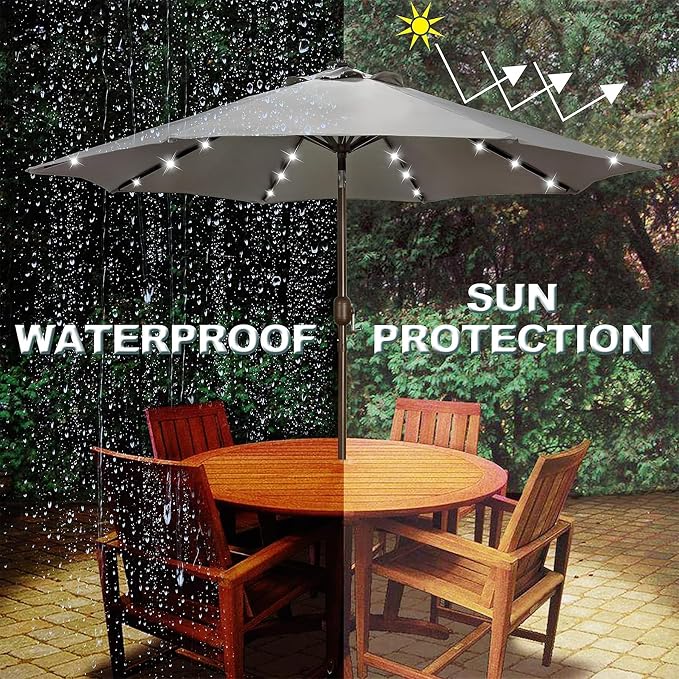 9 ft Solar Umbrella, 32 LED Lighted Patio Umbrella, Table Market Umbrella - Image 5