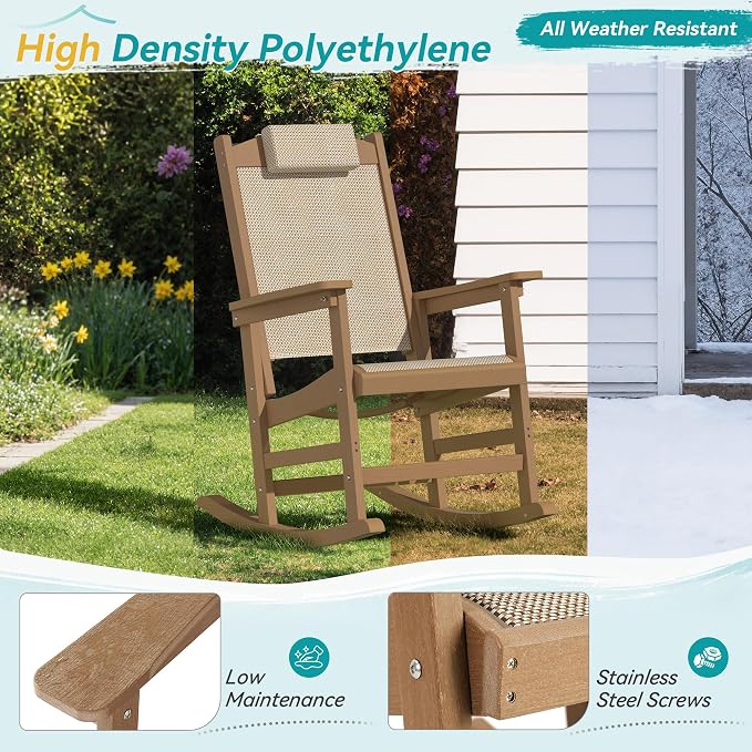 3-Piece Outdoor Rocking Chair Set, HDPE Patio Rocking Chair - Image 6