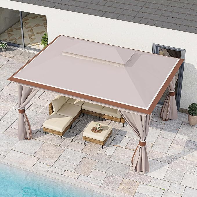 10'x12' Outdoor Gazebo, Metal Frame Heavy Duty Patio Canopy Tent Shelter - Image 7
