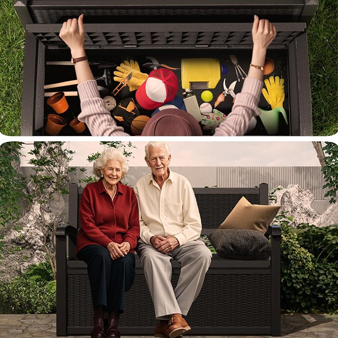 PatioZen 80 Gallon Outdoor Storage Bench Deck Box, Outdoor Storage Furniture - Image 7