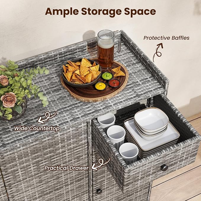 Tangkula Rattan Outdoor Storage Cabinet, Patiojoy Outdoor Cabinet - Image 5