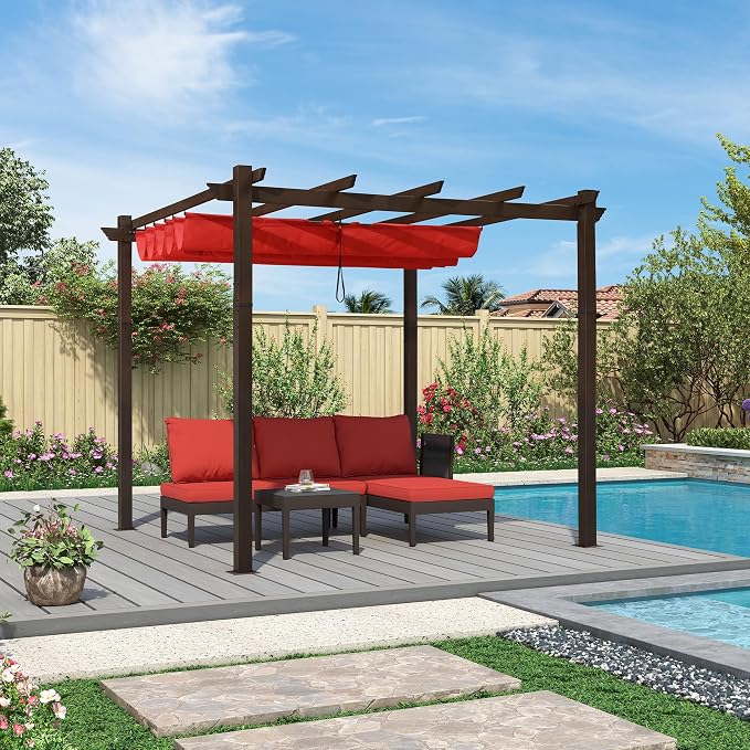 PURPLE LEAF Patio Pergola 10' X 10' Retractable Shade Patio Cover, Terra | - Image 9