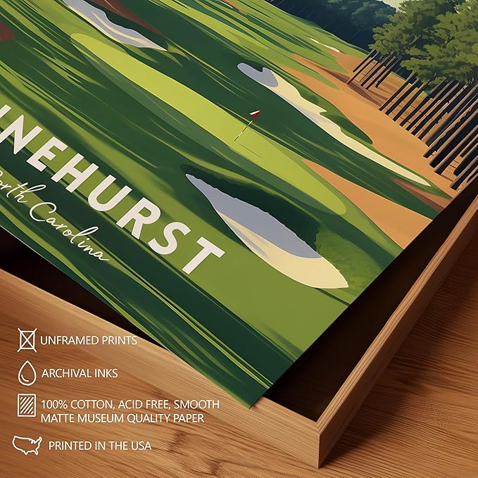 Golf Course Premium Giclee Fine Art Prints - Augusta, Pebble Beach, Pinehurst, Golf Course Posters, Golf Wall Art, Aesthetic Poster for Home Office Decor, Ready to Frame