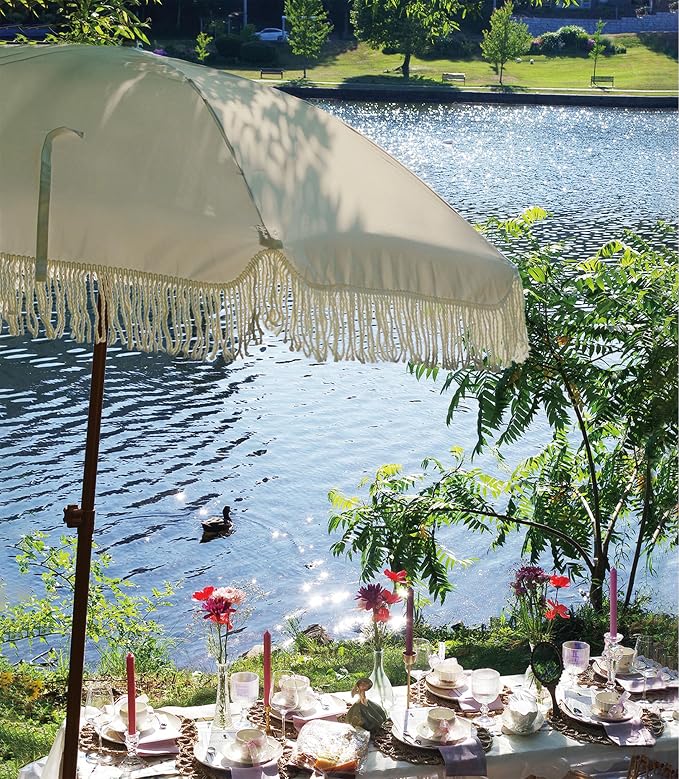 AMMSUN 7ft Patio Umbrella with Fringe Outdoor Tassel Umbrella UPF50+ Premium - Image 3