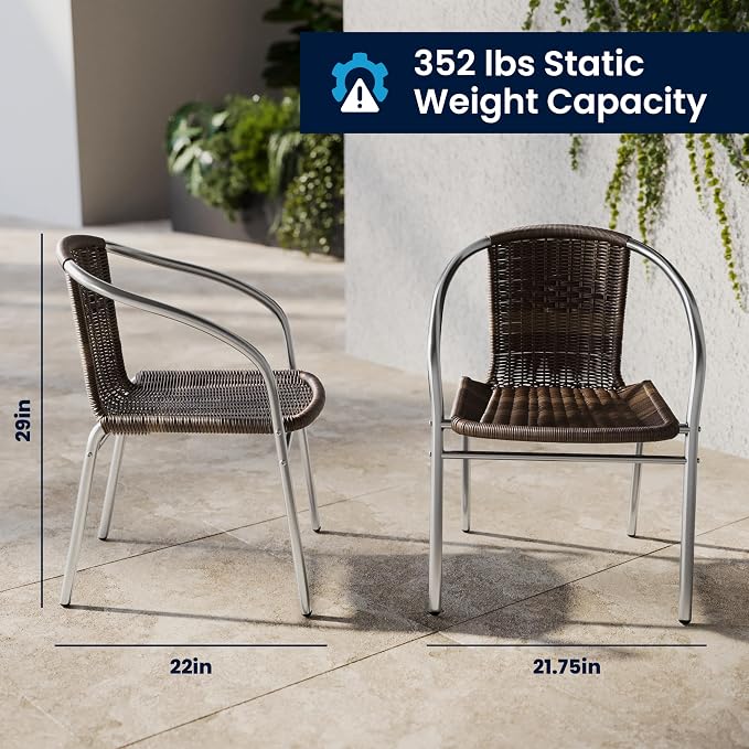EMMA + OLIVER Dark Brown Metal Indoor-Outdoor Stackable Chair | Poly Resin Seat - Image 2