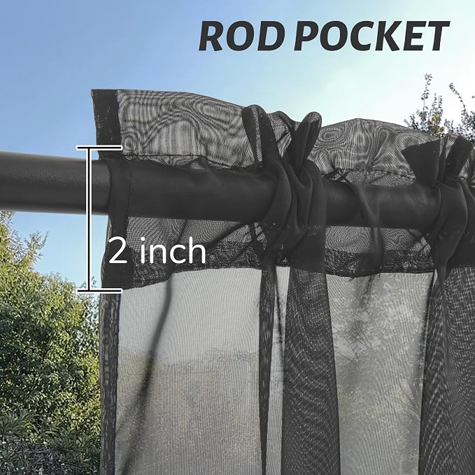 Outdoor Sheer Curtains for Patio Waterproof, 2 Panels Rod Pocket Indoor/Outdoor - Image 3