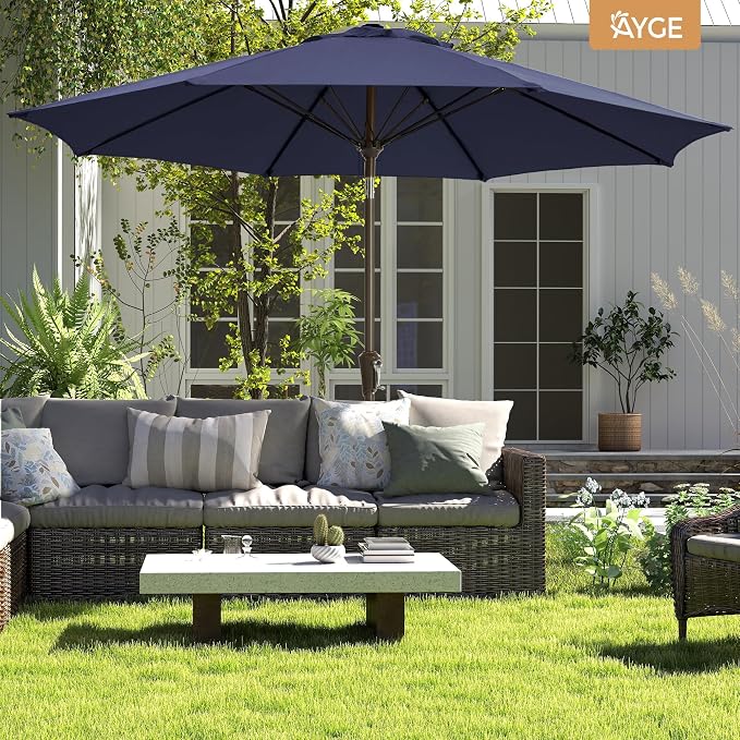 Ayge 9 FT Outdoor Umbrella Patio Table Umbrella Fiberglass Frame Navy | 8 - Image 6