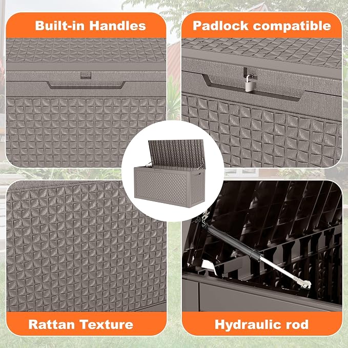 120 Gallon Waterproof Outdoor Resin Deck Box, Lockable Storage Container - Image 4