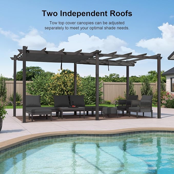 PURPLE LEAF Outdoor Pergola 10' X 18' Retractable Canopy Aluminum, Custom Shade - Image 2