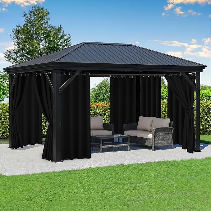 Black Outdoor Curtains for Patio Waterproof, 8 Drape Panels | Privacy & by RichSets