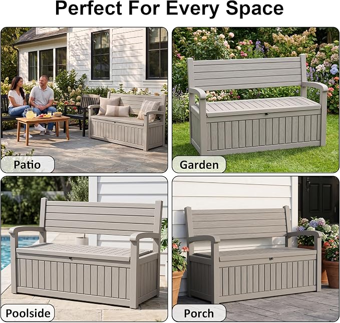 100 Gallon Outdoor Storage Bench, Waterproof Resin Deck Box - Image 6