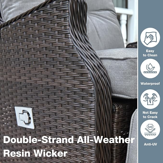 2 Pieces Outdoor Recliner with Adjustable Backrest and Footrest, Light Grey | - Image 6