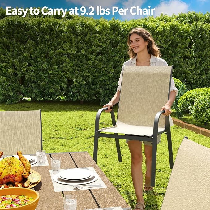 Patio Chairs Set of 6, Outdoor Stackable Dining Chairs - Image 2