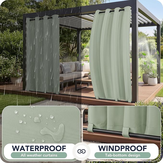 Outdoor Curtains for Patio Waterproof 6 Panels, Porch Sun Shade | Weatherproof - Image 2
