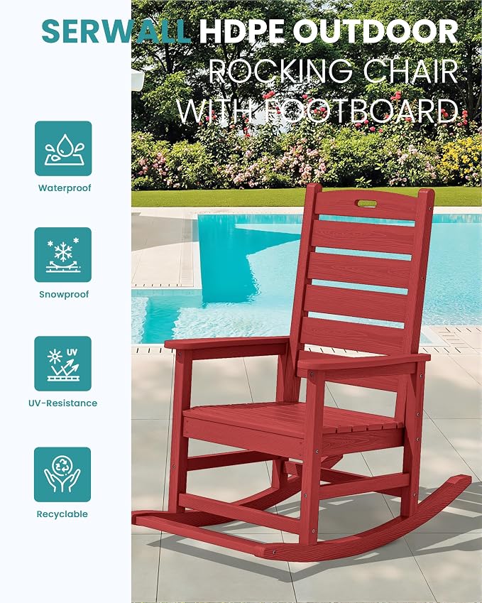 SERWALL Outdoor Rocking Chair Set of 2, Oversized HDPE Rocker, all Weather - Image 4