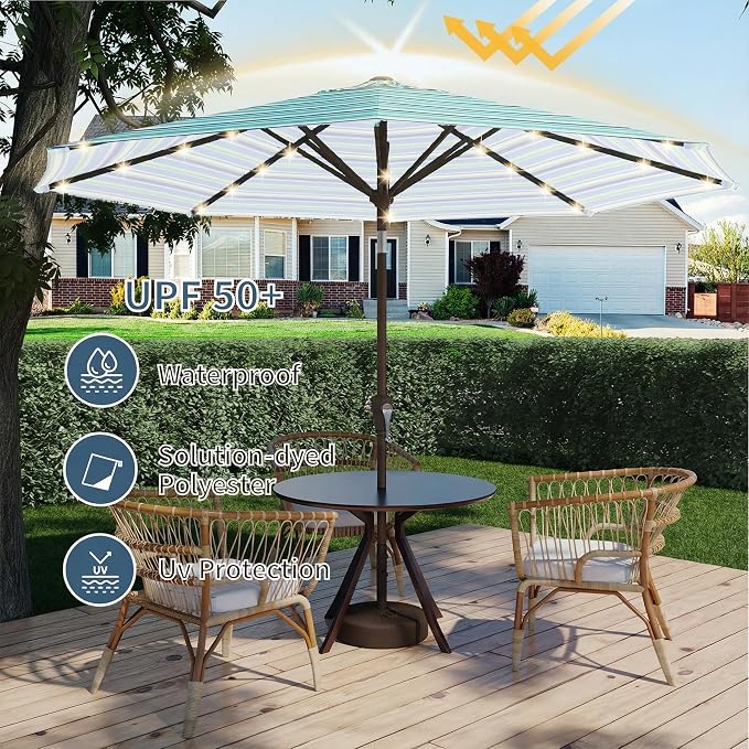 9FT Patio Umbrella with Solar Lights, Outdoor Market Umbrella with Tilt and - Image 5