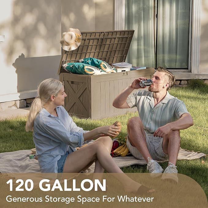 Devoko 120 Gallon Deck Box Resin Outdoor Storage Box Waterproof | Large Outdoor - Image 9