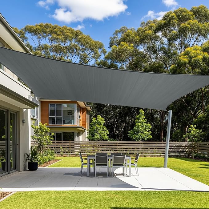 Cool Area Sun Shade Sail for Patio Backyard, Rectangle 12x16ft, Dark Grey | 95% by CoolArea