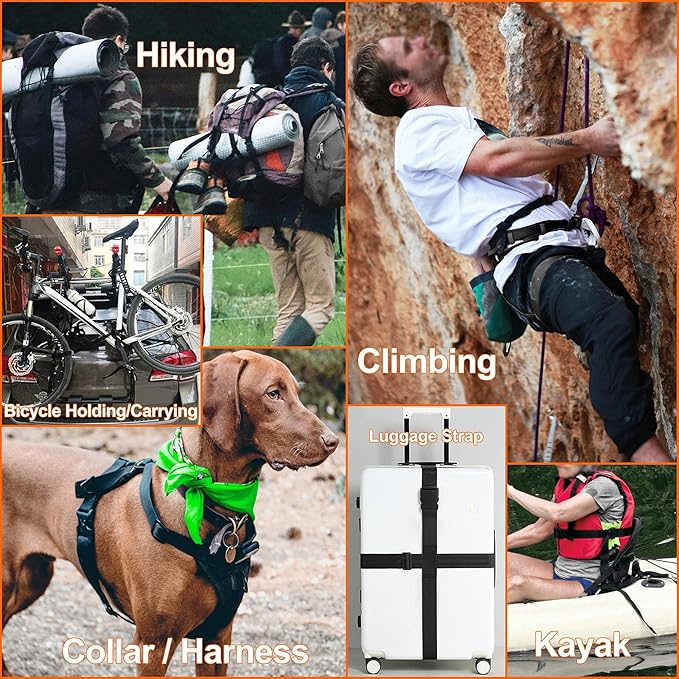 2" Straps and Buckles Set: 6 yard Nylon Webbing 2 inch (50 mm) Wide, 4 pack Side Release Buckle, 8 pcs Tri-Glide Sliders, Plastic Clip Quick Fasteners Replacement Heavy Duty Dual Adjustable No Sew