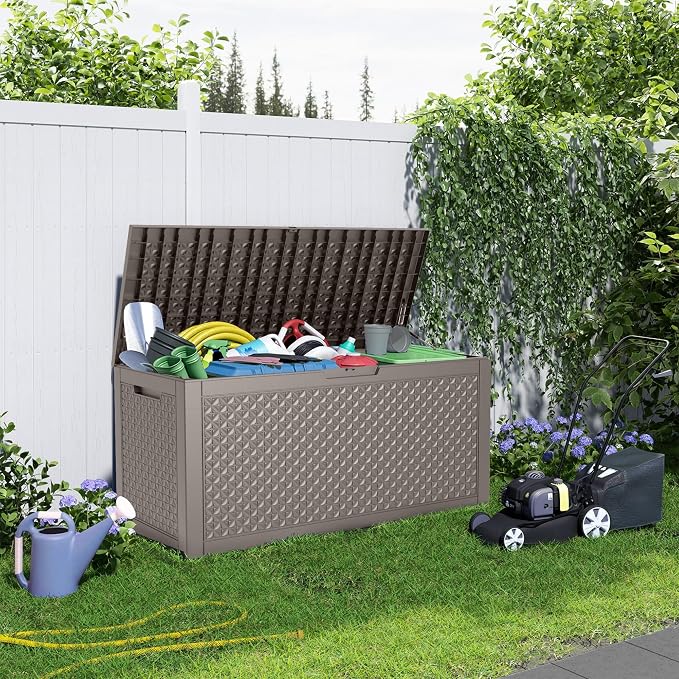 120 Gallon Waterproof Outdoor Resin Deck Box, Lockable Storage Container - Image 3