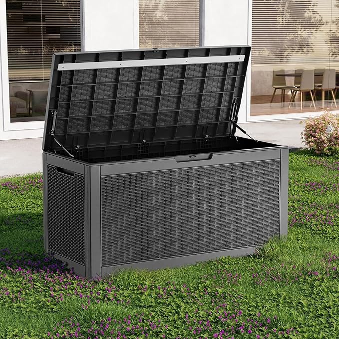PatioZen 150 Gallon Resin Deck Box, Lockable Patio Outdoor Storage Box - Image 6