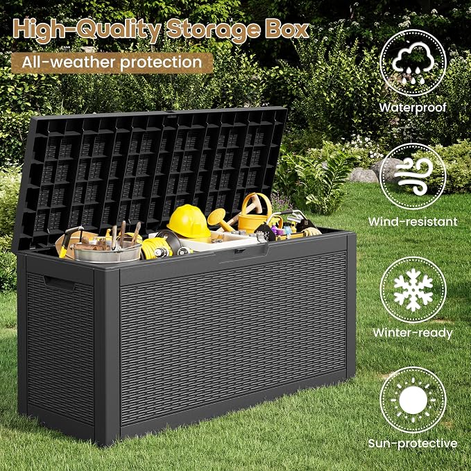 Outdoor Storage Box, 75 Gallon Resin Deck Boxes Outdoor Waterproof - Image 4