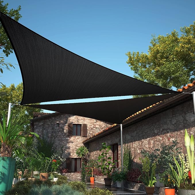 22' x 22' x 22' Black Sun Shade Sail UPF50 Triangle SMTAPT12 Canopy Fabric by ShadeMart