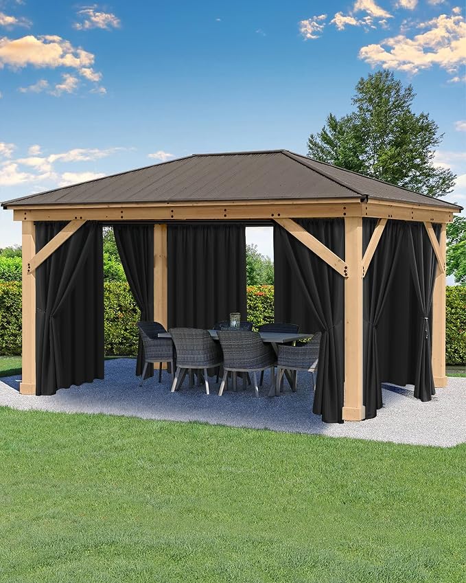 Outdoor Curtains for Patio Waterproof Rod Pocket 6 Pcs 54x84 Inch Black | by HolidayIdeas