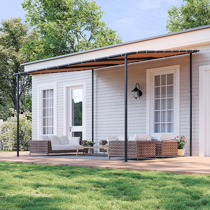 Aoxun 10x12 Lean-to Gazebo, Sloped Pergola Porch Canopy Awning - Image 3
