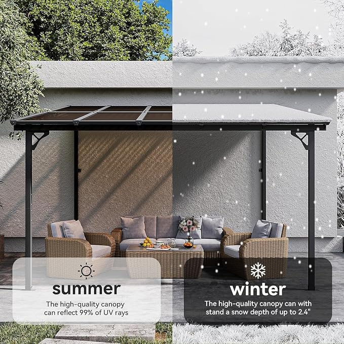 Aoxun 12’x10’ Gazebo with Light, Gazebo Pergola with Sloped Roof, Wall Mounted - Image 3