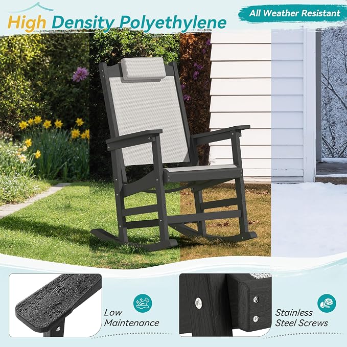 3-Piece Outdoor Rocking Chair Set, HDPE Patio Rocking Chair - Image 6