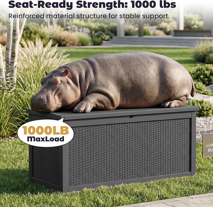 PatioZen Outdoor Storage Box Waterproof Extra Large 330 Gal Lockable, Hydraulic - Image 4