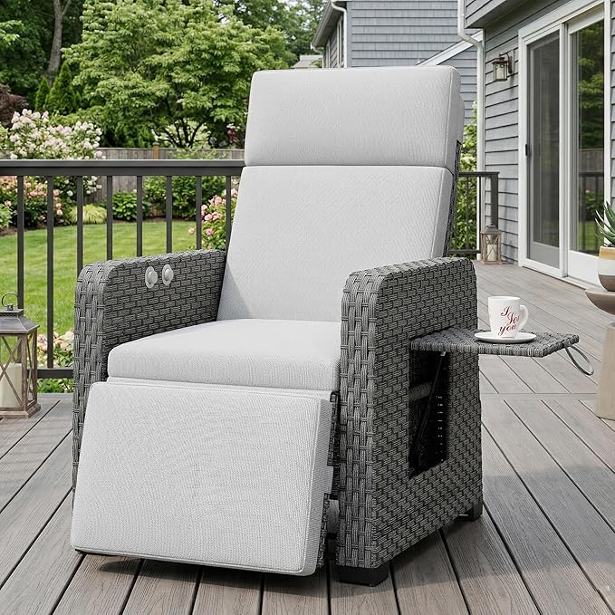 Outdoor Recliner Independent Adjustable Foot & Back Wicker Recliner Chair by WELYAS